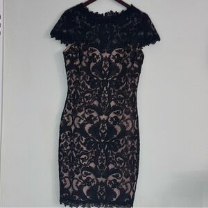 Tadashi Shoji | Luxe Black Lace Overlay Cocktail Sheath Dress | Size 10